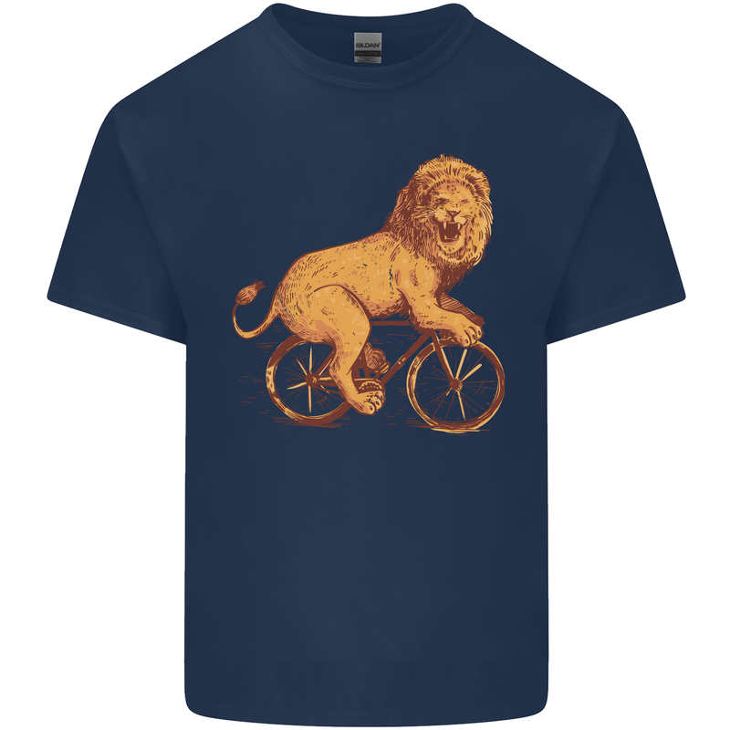 Cycling A Lion Riding a Bicycle Mens Cotton T-Shirt Tee Top Navy Blue