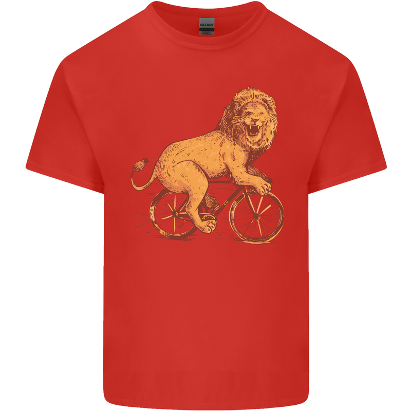 Cycling A Lion Riding a Bicycle Mens Cotton T-Shirt Tee Top Red