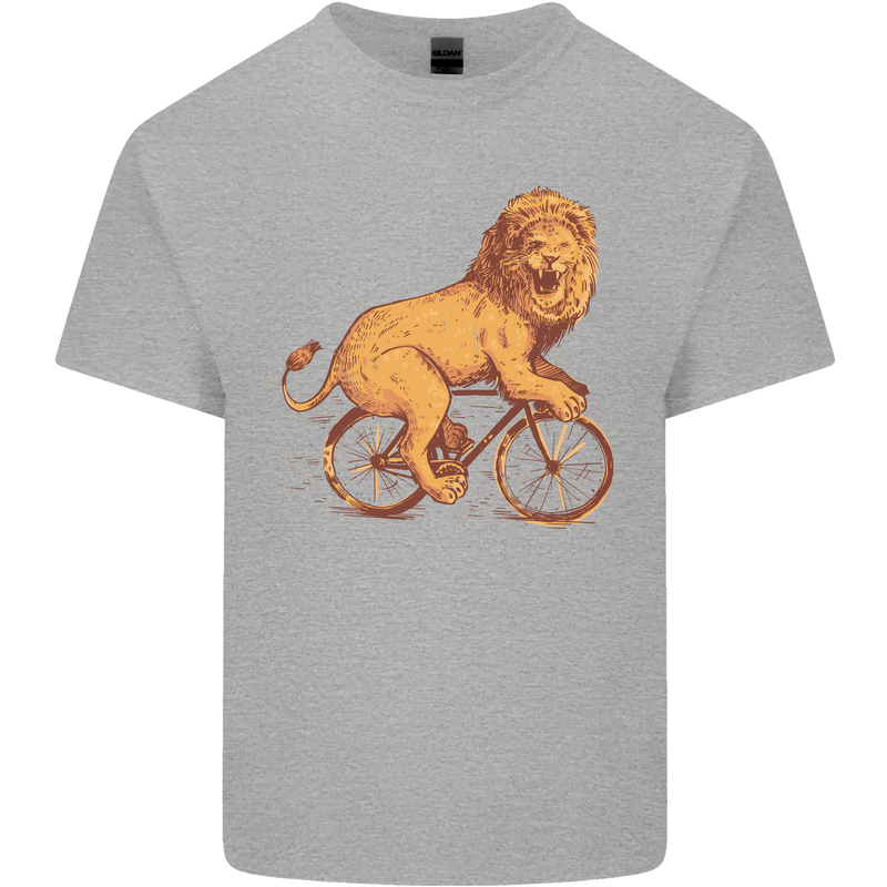Cycling A Lion Riding a Bicycle Mens Cotton T-Shirt Tee Top Sports Grey