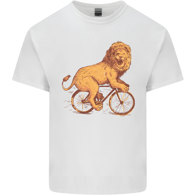 Cycling A Lion Riding a Bicycle Mens Cotton T-Shirt Tee Top White