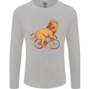 Cycling A Lion Riding a Bicycle Mens Long Sleeve T-Shirt Sports Grey