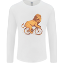 Cycling A Lion Riding a Bicycle Mens Long Sleeve T-Shirt White