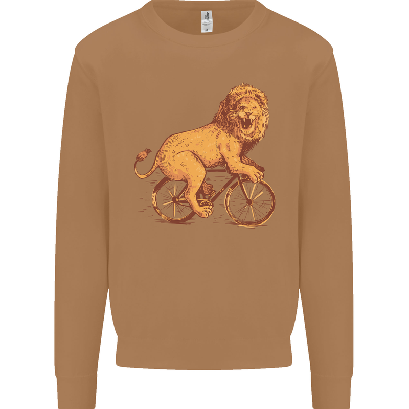 Cycling A Lion Riding a Bicycle Mens Sweatshirt Jumper Caramel Latte