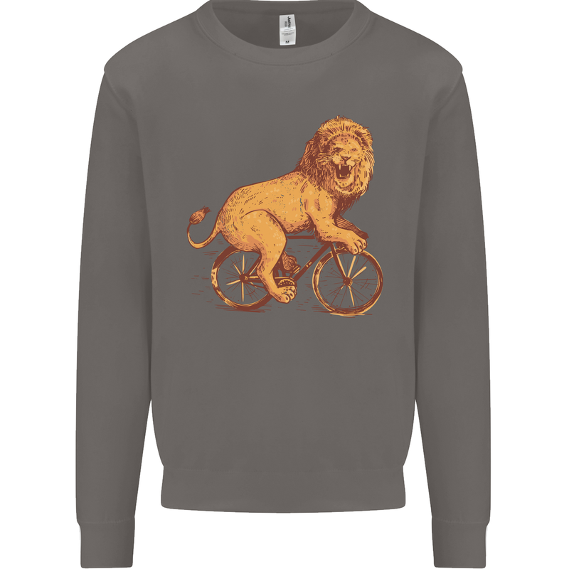 Cycling A Lion Riding a Bicycle Mens Sweatshirt Jumper Charcoal