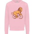 Cycling A Lion Riding a Bicycle Mens Sweatshirt Jumper Light Pink