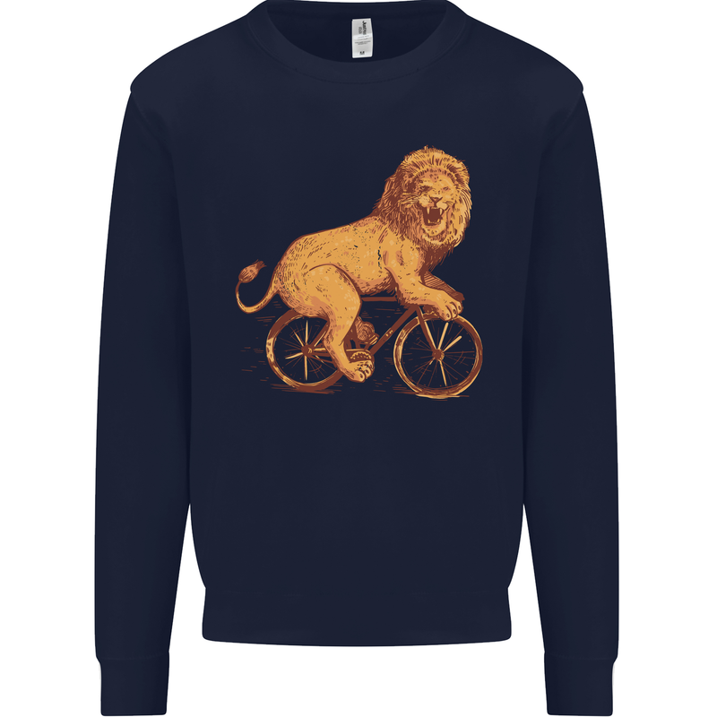Cycling A Lion Riding a Bicycle Mens Sweatshirt Jumper Navy Blue