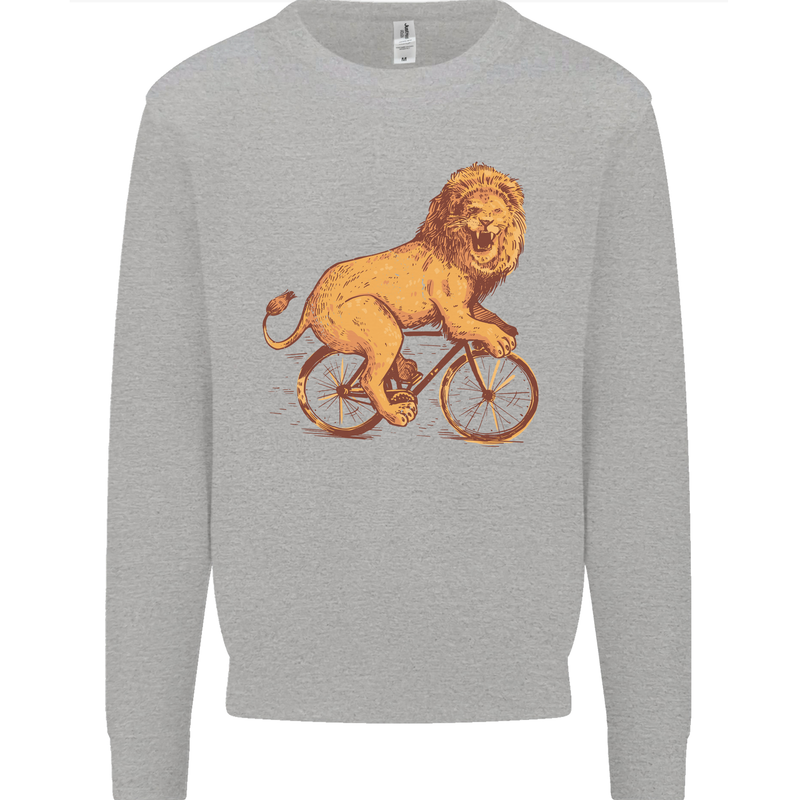 Cycling A Lion Riding a Bicycle Mens Sweatshirt Jumper Sports Grey