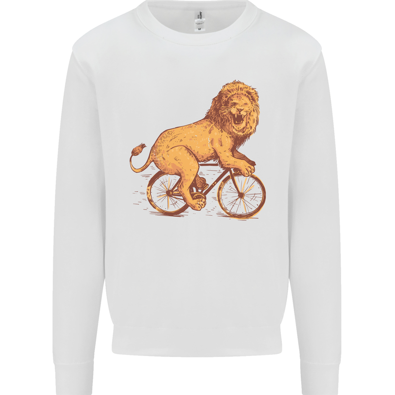 Cycling A Lion Riding a Bicycle Mens Sweatshirt Jumper White