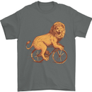 Cycling A Lion Riding a Bicycle Mens T-Shirt Cotton Gildan Charcoal