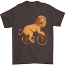Cycling A Lion Riding a Bicycle Mens T-Shirt Cotton Gildan Dark Chocolate