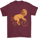 Cycling A Lion Riding a Bicycle Mens T-Shirt Cotton Gildan Maroon