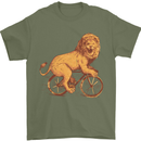 Cycling A Lion Riding a Bicycle Mens T-Shirt Cotton Gildan Military Green