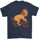 Cycling A Lion Riding a Bicycle Mens T-Shirt Cotton Gildan Navy Blue