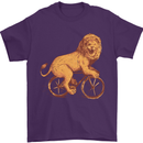 Cycling A Lion Riding a Bicycle Mens T-Shirt Cotton Gildan Purple