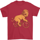 Cycling A Lion Riding a Bicycle Mens T-Shirt Cotton Gildan Red