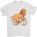 Cycling A Lion Riding a Bicycle Mens T-Shirt Cotton Gildan White