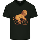 Cycling A Lion Riding a Bicycle Mens V-Neck Cotton T-Shirt Black