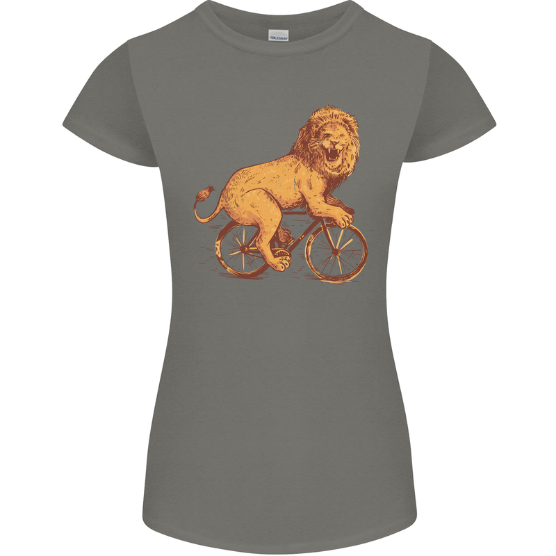 Cycling A Lion Riding a Bicycle Womens Petite Cut T-Shirt Charcoal
