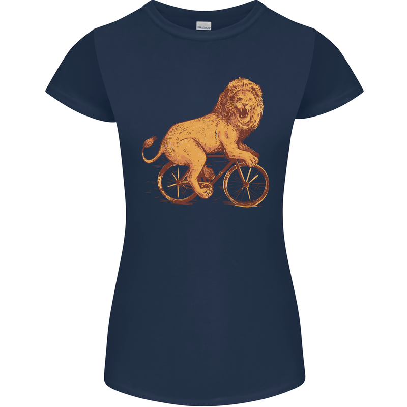 Cycling A Lion Riding a Bicycle Womens Petite Cut T-Shirt Navy Blue