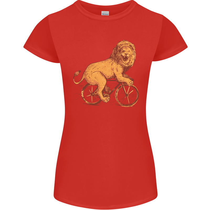 Cycling A Lion Riding a Bicycle Womens Petite Cut T-Shirt Red