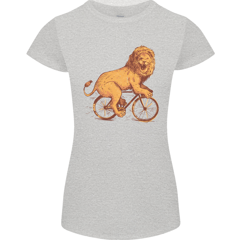 Cycling A Lion Riding a Bicycle Womens Petite Cut T-Shirt Sports Grey