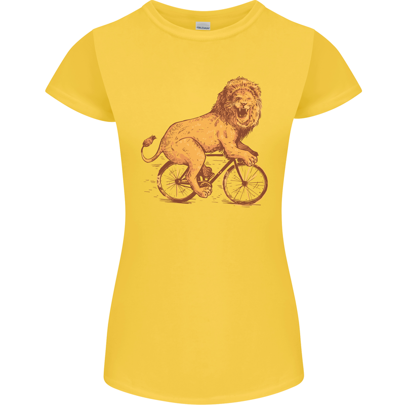 Cycling A Lion Riding a Bicycle Womens Petite Cut T-Shirt Yellow
