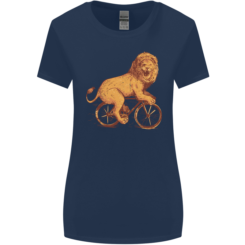 Cycling A Lion Riding a Bicycle Womens Wider Cut T-Shirt Navy Blue