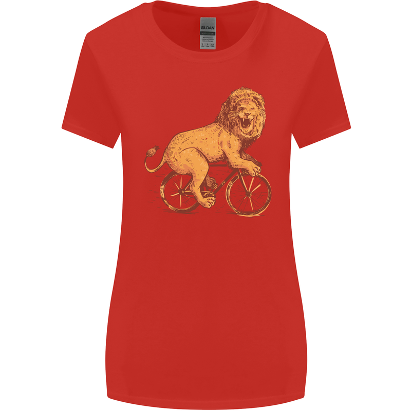 Cycling A Lion Riding a Bicycle Womens Wider Cut T-Shirt Red