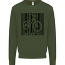 Cycling Barcode Cyclist Bicycle Kids Sweatshirt Jumper Forest Green