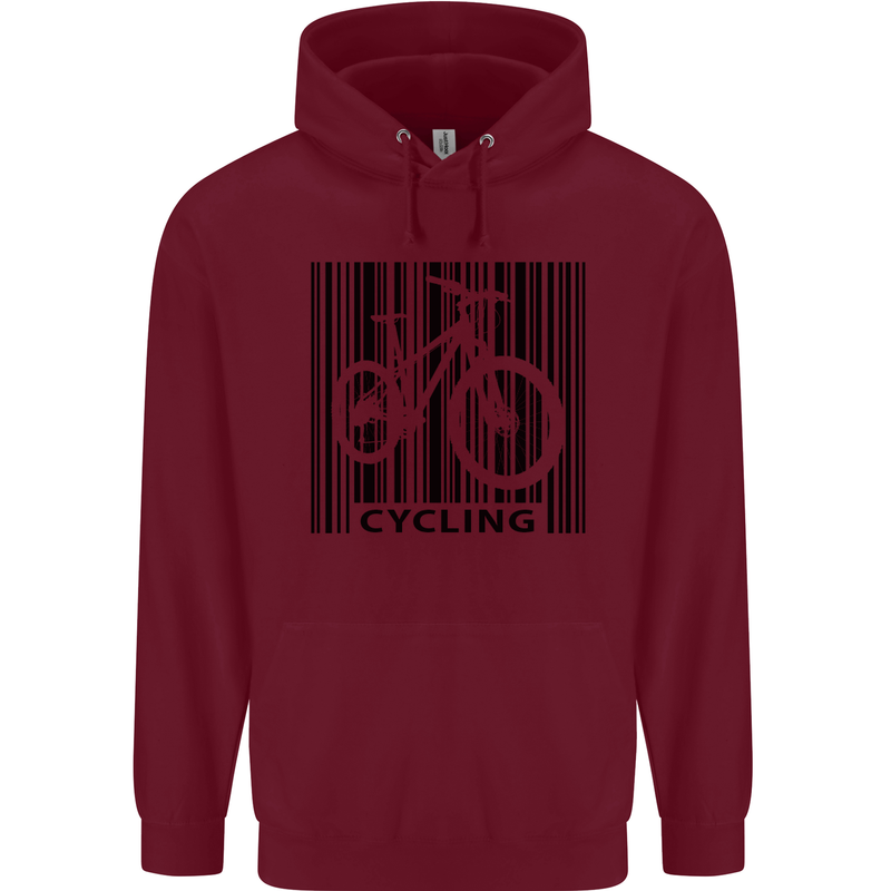 Cycling Barcode Cyclist Bicycle Mens 80% Cotton Hoodie Maroon