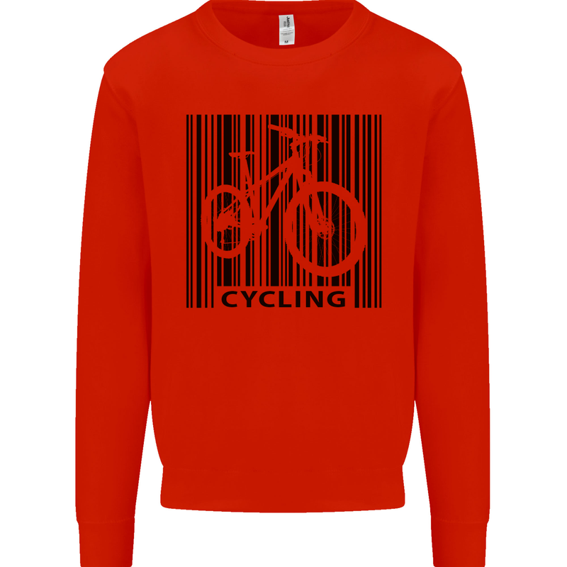 Cycling Barcode Cyclist Bicycle Mens Sweatshirt Jumper Bright Red
