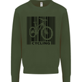 Cycling Barcode Cyclist Bicycle Mens Sweatshirt Jumper Forest Green