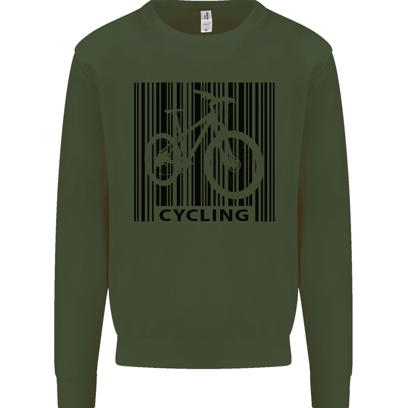 Cycling Barcode Cyclist Bicycle Mens Sweatshirt Jumper Forest Green
