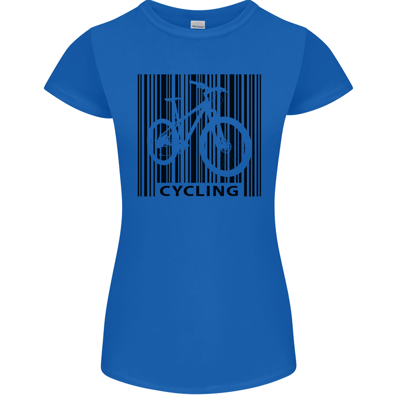 Cycling Barcode Cyclist Bicycle Womens Petite Cut T-Shirt Royal Blue