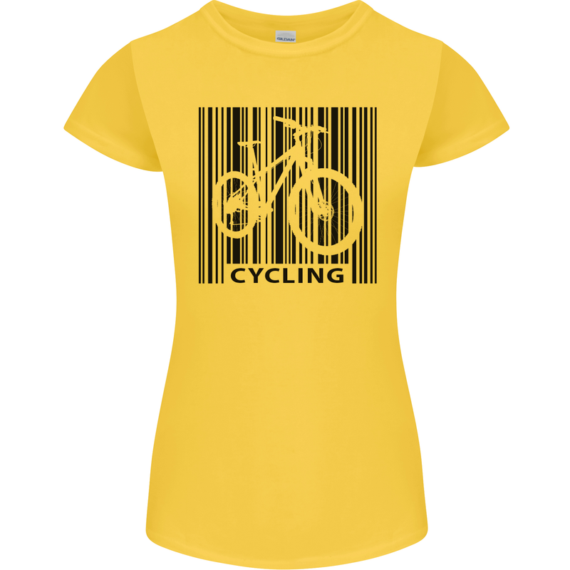 Cycling Barcode Cyclist Bicycle Womens Petite Cut T-Shirt Yellow