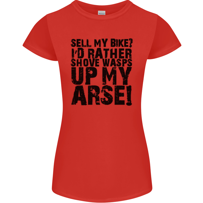 Cycling Biker Sell My Bike? Cyclist Bicycle Womens Petite Cut T-Shirt Red