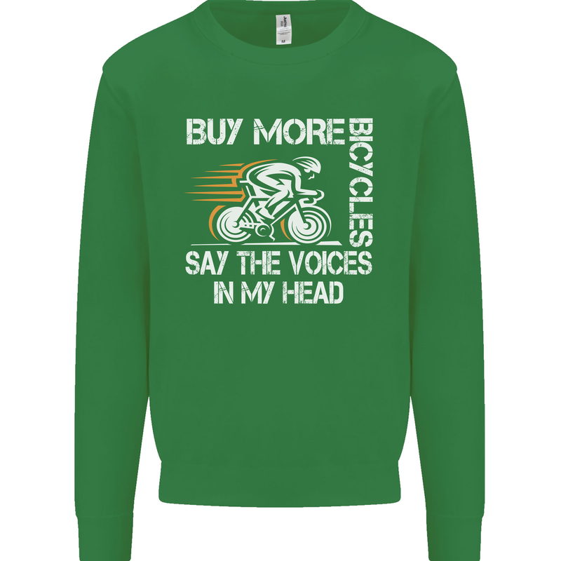 Cycling Buy More Bicycles Funny Cyclist Kids Sweatshirt Jumper Irish Green