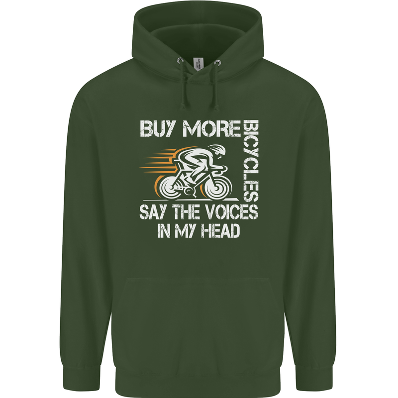 Cycling Buy More Bicycles Funny Cyclist Mens 80% Cotton Hoodie Forest Green