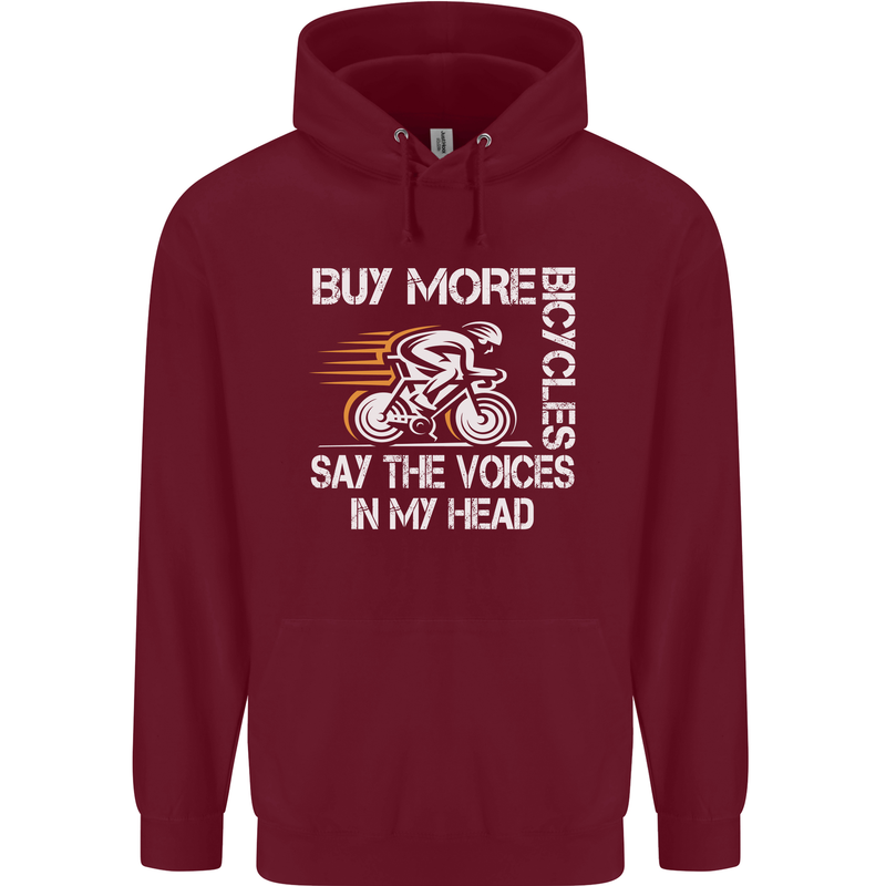 Cycling Buy More Bicycles Funny Cyclist Mens 80% Cotton Hoodie Maroon