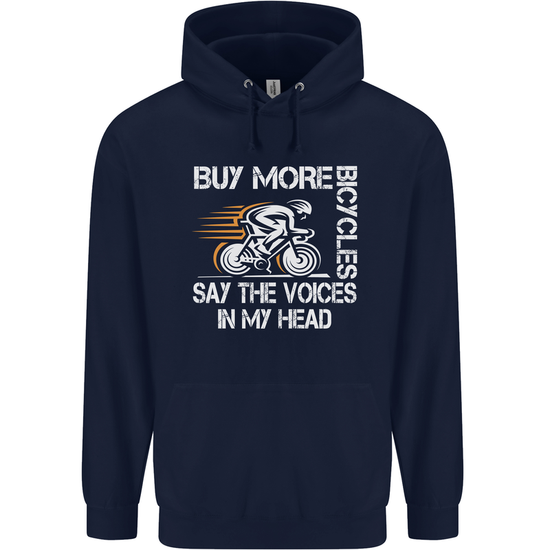 Cycling Buy More Bicycles Funny Cyclist Mens 80% Cotton Hoodie Navy Blue