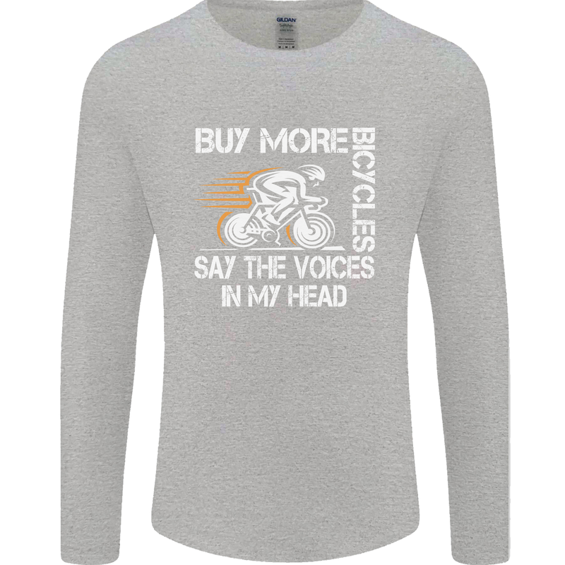 Cycling Buy More Bicycles Funny Cyclist Mens Long Sleeve T-Shirt Sports Grey