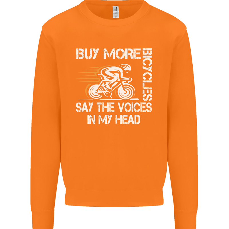 Cycling Buy More Bicycles Funny Cyclist Mens Sweatshirt Jumper Orange