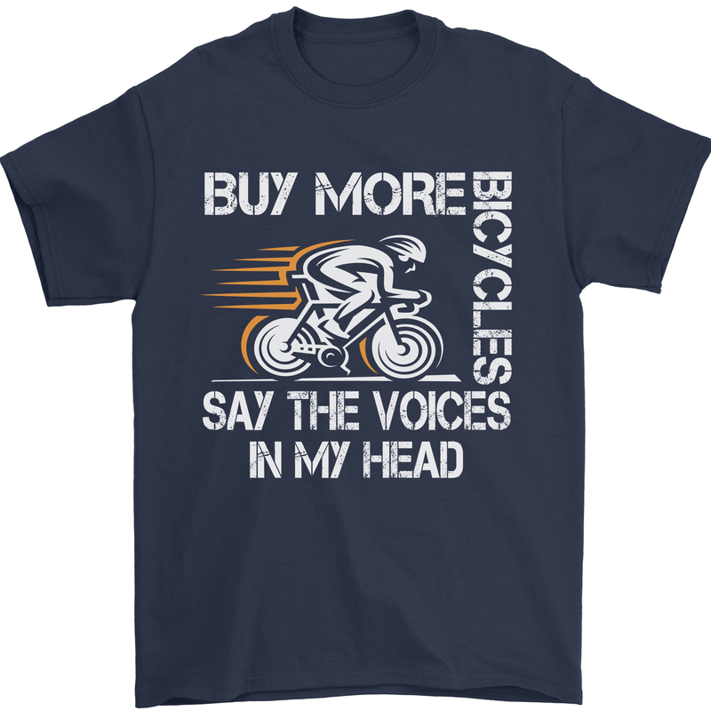 Cycling Buy More Bicycles Funny Cyclist Mens T-Shirt Cotton Gildan Navy Blue