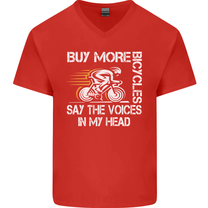 Cycling Buy More Bicycles Funny Cyclist Mens V-Neck Cotton T-Shirt Red