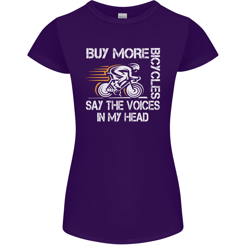 Cycling Buy More Bicycles Funny Cyclist Womens Petite Cut T-Shirt Purple