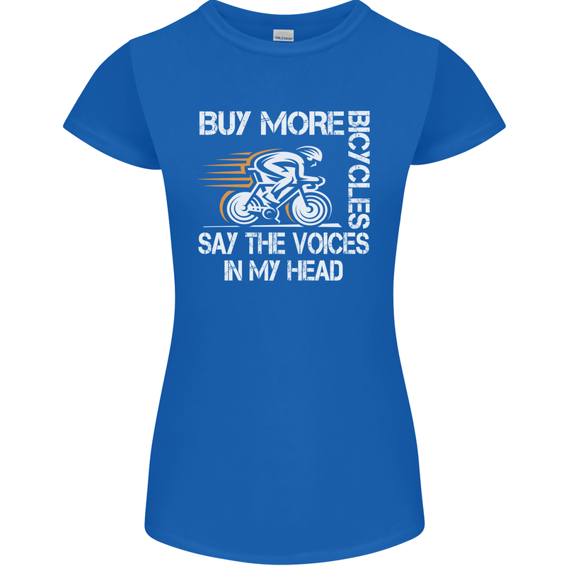Cycling Buy More Bicycles Funny Cyclist Womens Petite Cut T-Shirt Royal Blue