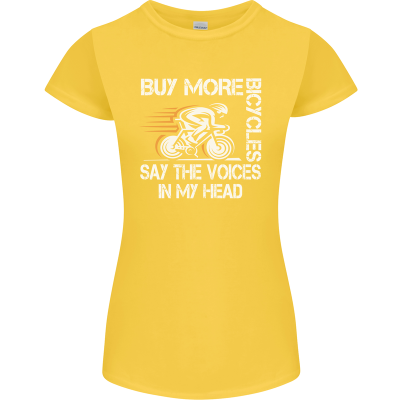 Cycling Buy More Bicycles Funny Cyclist Womens Petite Cut T-Shirt Yellow