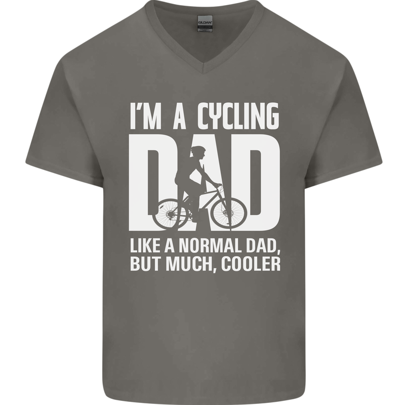 Cycling Dad Like a Normal Dad Father's Day Mens V-Neck Cotton T-Shirt Charcoal