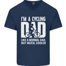Cycling Dad Like a Normal Dad Father's Day Mens V-Neck Cotton T-Shirt Navy Blue