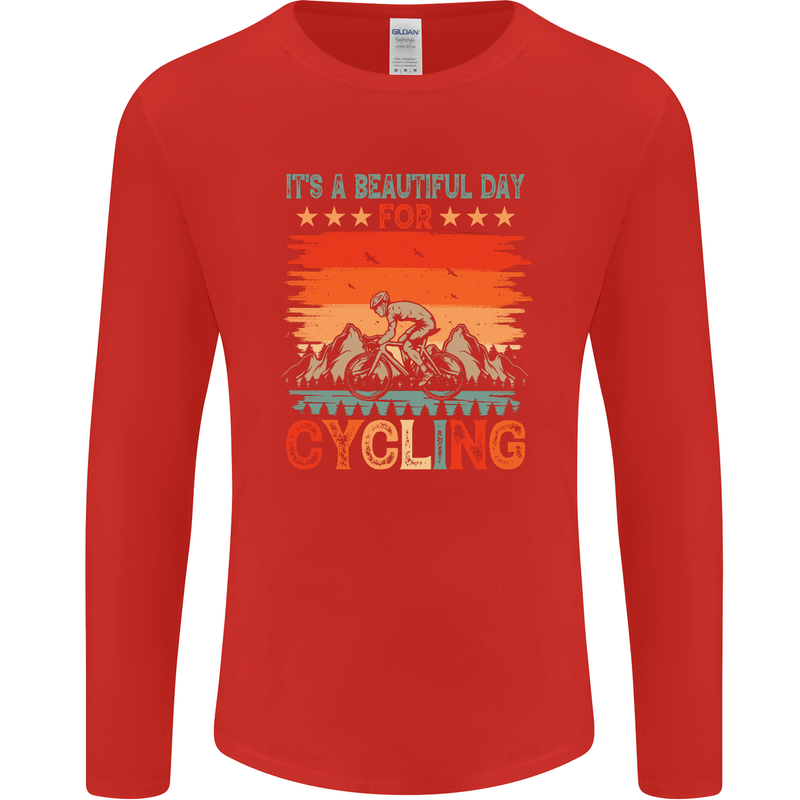 Cycling Day Funny Cyclist Bicycle MTB Bike Mens Long Sleeve T-Shirt Red